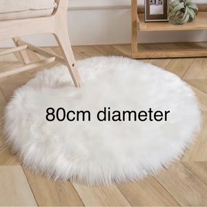 New Small White Fluffy Round Rug 80cm